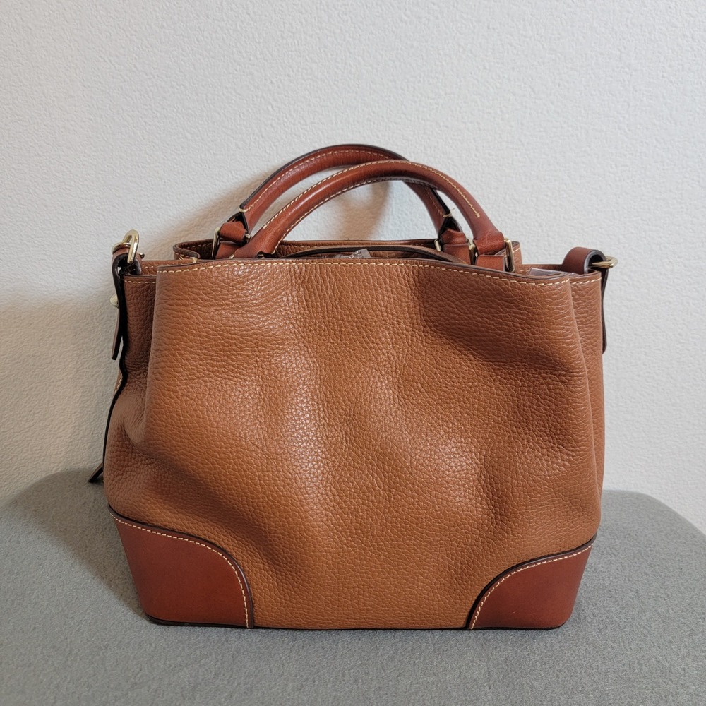 Dooney & Bourke Pebble Grain Leather Satchel Bag Caramel Brown Crossbody Handbag - Picture 2 of 16